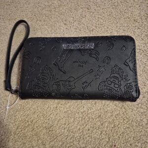 BETSEY JOHNSON BLACK COWBOY SKULLS, BOOTS. GUITARS WALLET/WRISTLET RODEO STYLE